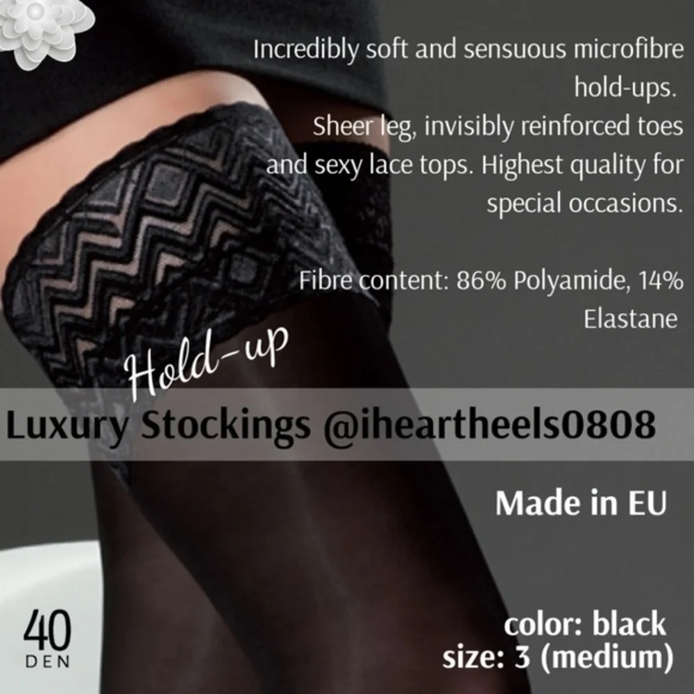 Luxurious Hold-up Stockings black Sz 3 Medium